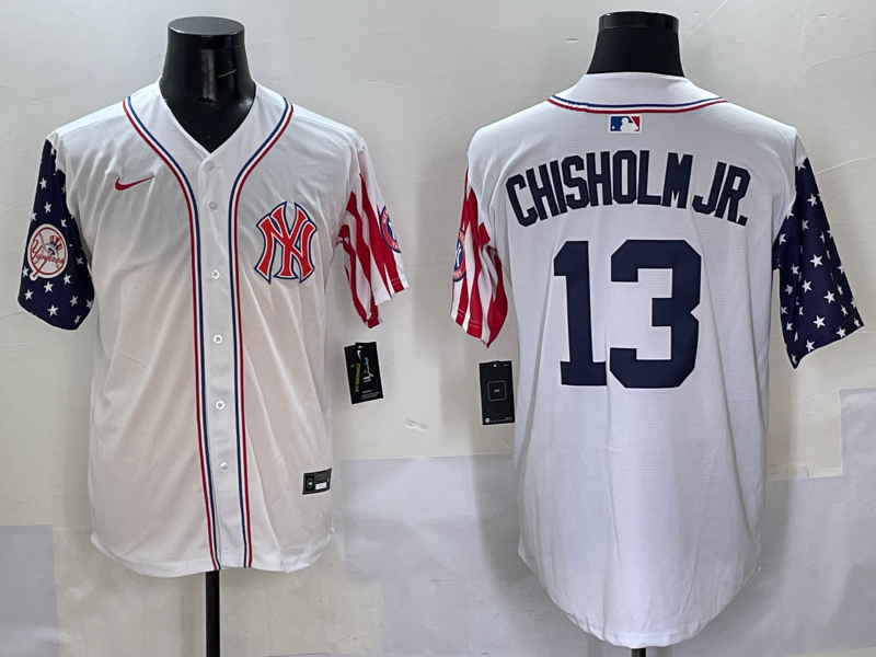 Men 2025  MLB New York Yankees #13 Chisholm Jr white jersey style 3->new york yankees->MLB Jersey